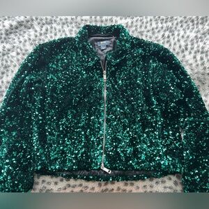 Maeve Green Sequin Bomber Jacket- Women’s Size Medium